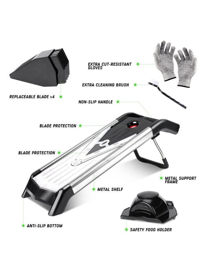 KISSUN Mandoline Vegetable Slicer, 5-in-1 Adjustable Mandoline Food Slicer with V Blade Cutter, Multifunctional Julienne Slicer for Vegetables, Onions, Tomatoes, Includes Safe Gloves - Image 3